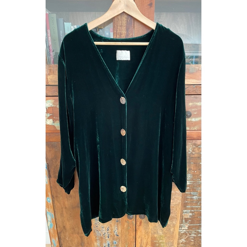 Green Silk Velvet Blend Jenny Helene Velvet Cardigan